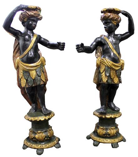 A Pair of 18th Century Polychrome and Giltwood Venetian Blackamoor Torchères No. 4031