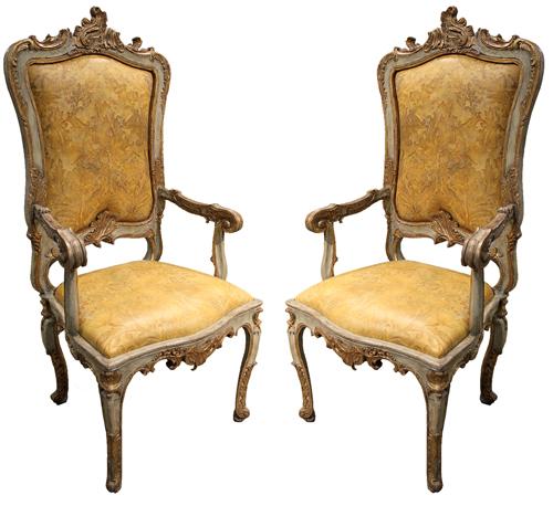 Giltwood Louis XV fauteuil (armchair) with neoclassical details 1765 (via  Mallett Antiques)