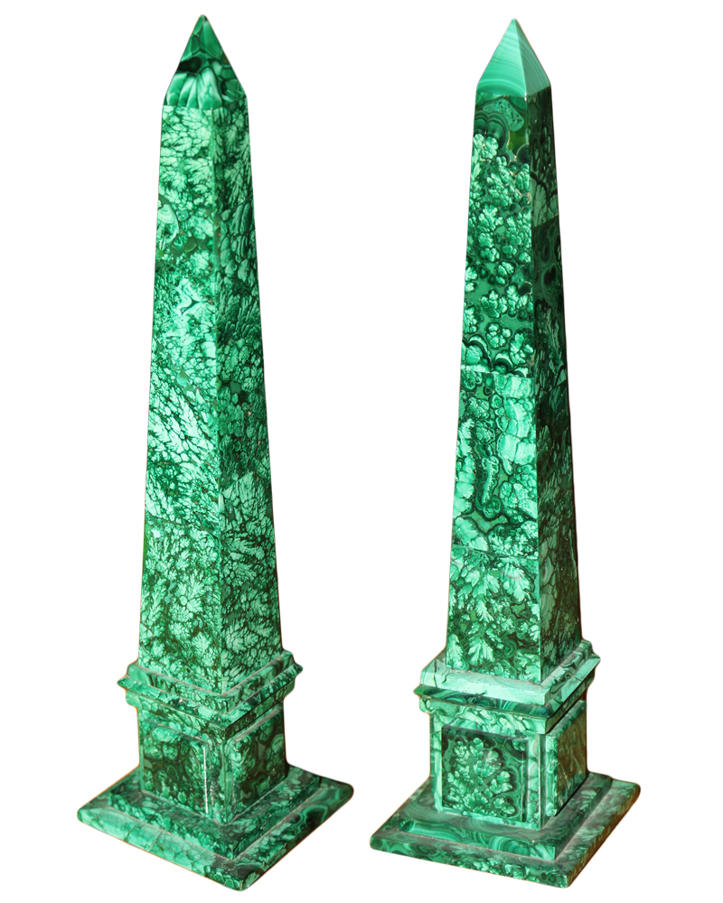 A Diminutive Late 19th Century Pair of Russian Malachite Obelisks No. 3218
