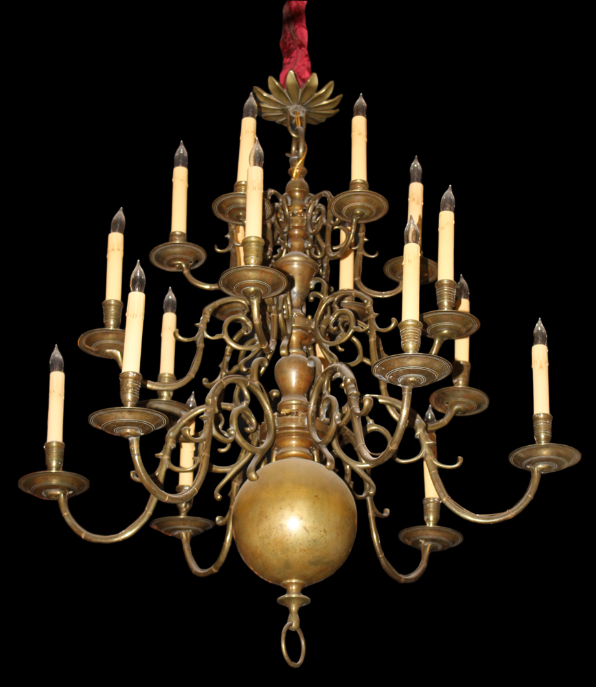 An 18th Century Fine Dutch Eighteen-Light Three Tiered Brass Chandelier No. 3227