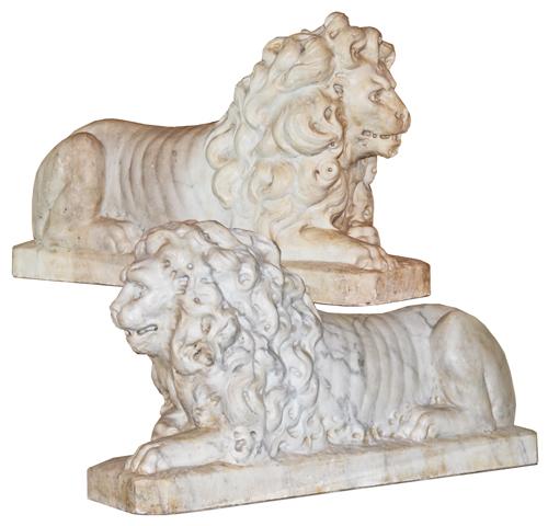 A Pair of 18th Century Carrara Marble Lions in Repose No. 2130