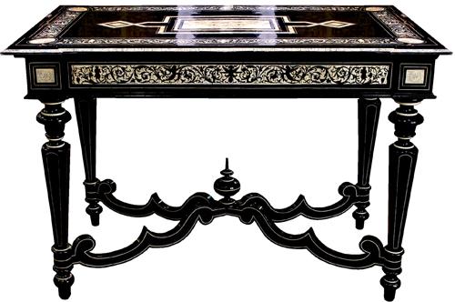 A 19th Century Florentine Ebony and Inlaid Bone Salon Table 4174