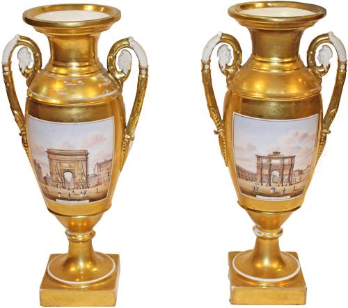 A Pair of Unusual 19th century French Grand Tour Porcelain de Paris Gold Urns No. 4259