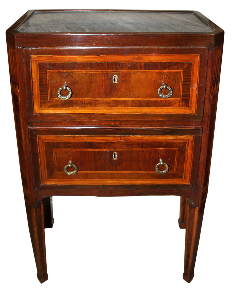 An 18th Century Italian Walnut and Satinwood Parquetry Bedside Commodino No. 3441