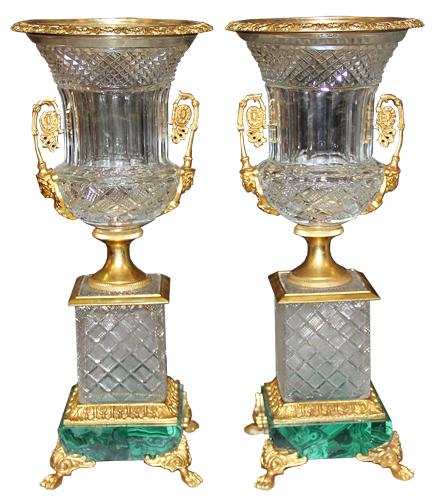 A Pair of 19th Century French Cut Leaded Crystal and Ormolu Urns No. 4479