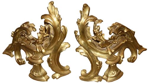 A Pair of 19th Century French Louis XV Bronze Doré Chenets (Andirons) No. 4499