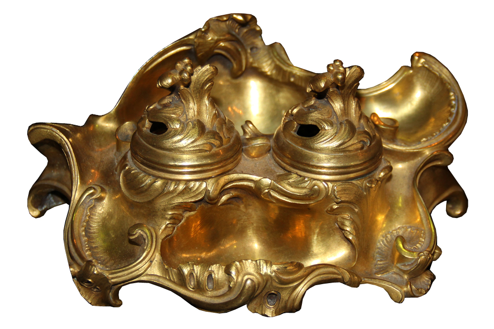 An Early 19th Century Gilded Bronze Rococo Inkwell No. 3618