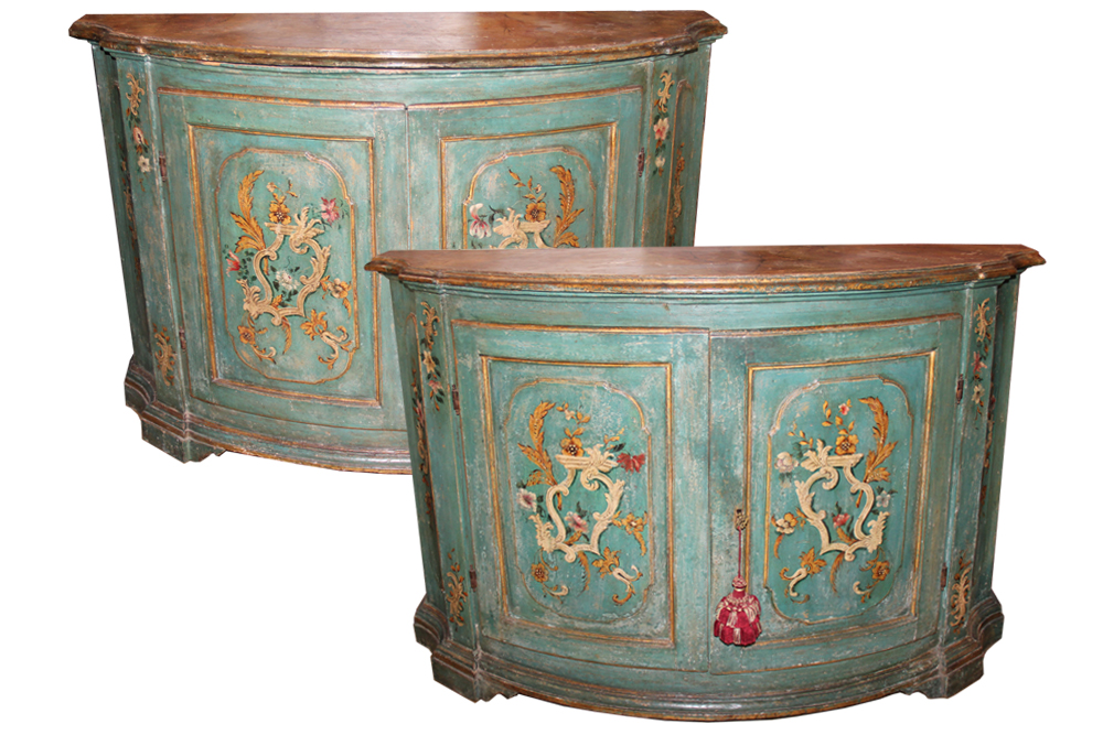 A Magnificent Pair of 18th Century Polychrome Serpentine Credenzas No. 3711