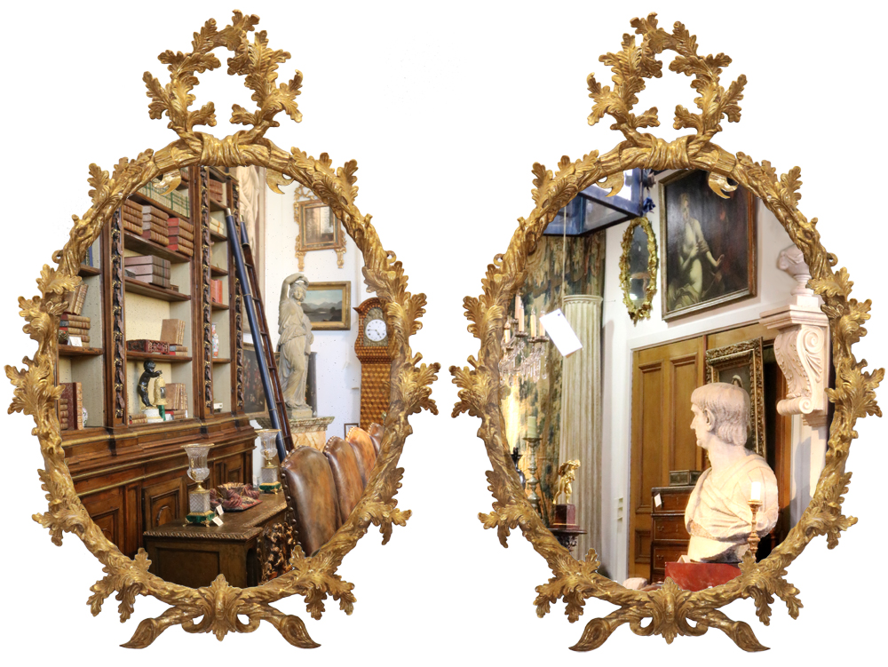 A Pair of 18th Century English Giltwood Oval Mirrors No. 3726