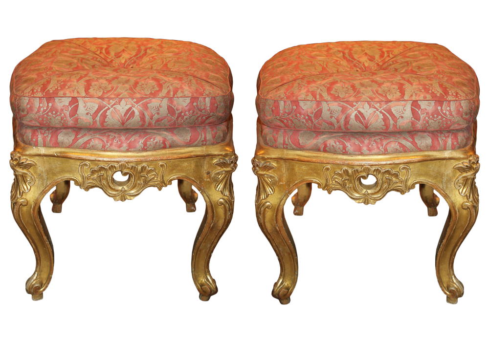 A Pair of 18th Century Italian Louis XV Giltwood Tabourets No. 3964
