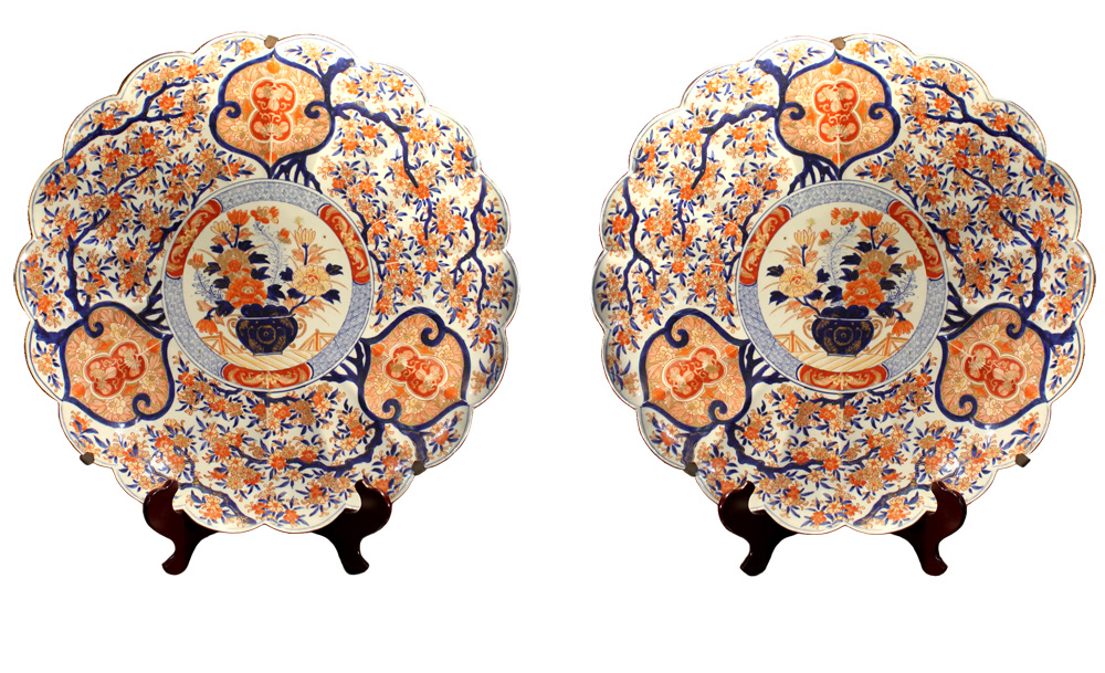 A Monumental Pair of 19th Century Japanese Porcelain Imari Chargers No. 4012