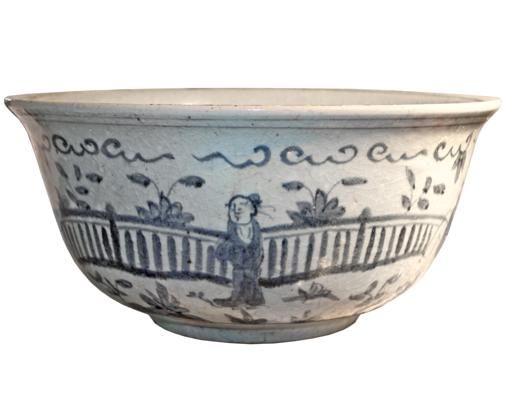 A Large 19th Century Rustic Chinese Blue and White Glazed Bowl No. 4022