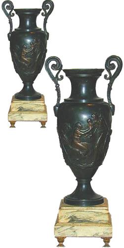 A Pair of 19th Century French Empire Bronze Urns with Scrolled Handles No. 2229