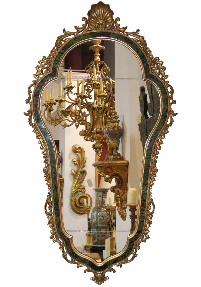 A Rare 18th Century Italian Green Tortoiseshell and Giltwood Mirror No. 4052