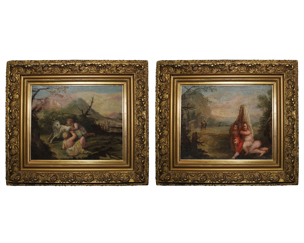 A Pair of Diminutive 18th Century Italian Oil on Canvas Paintings No. 4057