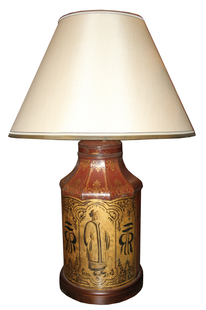 A 19th Century English Tole Chinoiserie Canister Lamp No. 4068