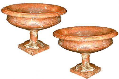 A Pair of 19th Century Peach-Colored Italian Marble Urns No. 94