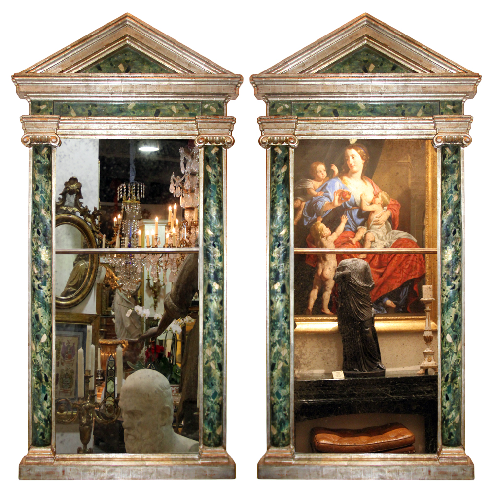 A Pair of 19th Century Italian Faux Marble and Silver Leafed Pier Mirrors No. 4149