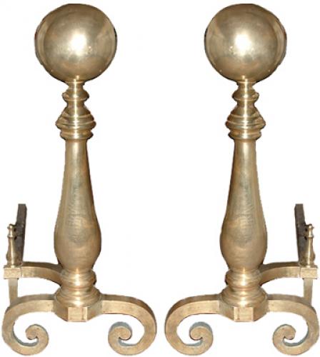 A Magnificent Pair of Late 18th Century French Brass Andirons No. 2444