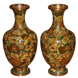 A Pair of Vintage Chinese Enamel and Copper Cloisonné Vases No. 4384