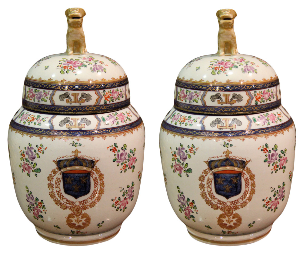 A Pair of 19th Century Chinese Export Hand Painted Porcelain Jars No. 4388