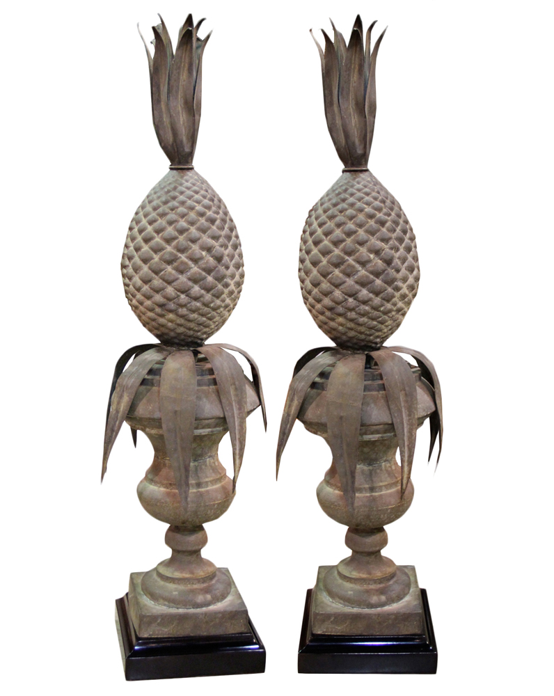 A Pair of 19th Century Italian Patinated Brass Pineapple Finials No. 4405