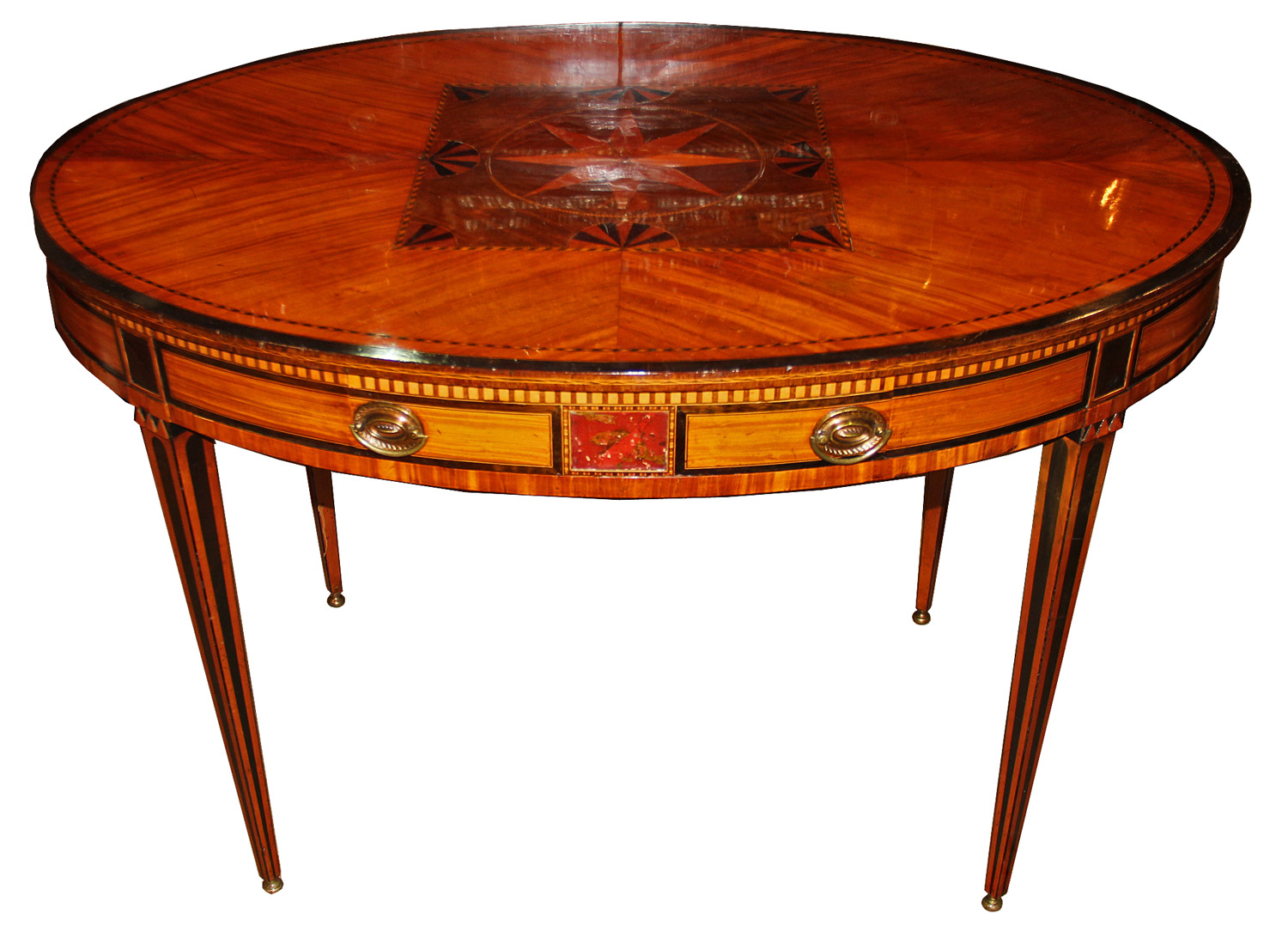 A 19th Century Satinwood, Elmwood and Ebony English Parquetry Side or Center Table No. 4464