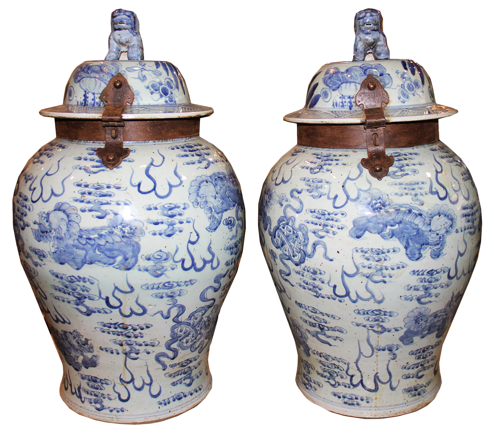 An Unusual Pair of 19th Century Chinese Export Hand Painted Porcelain Jars No. 4482