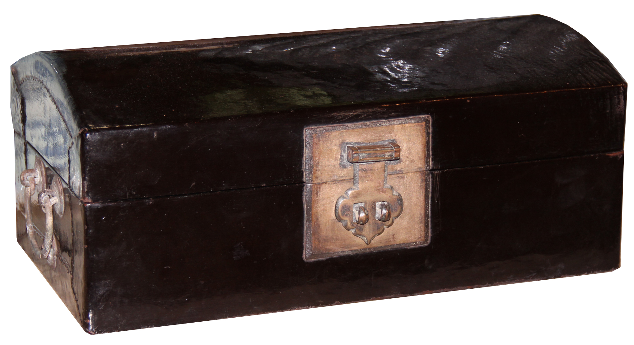 A 19th Century Chinese Black Lacquered Pigskin on Wood Valuables Box 4488