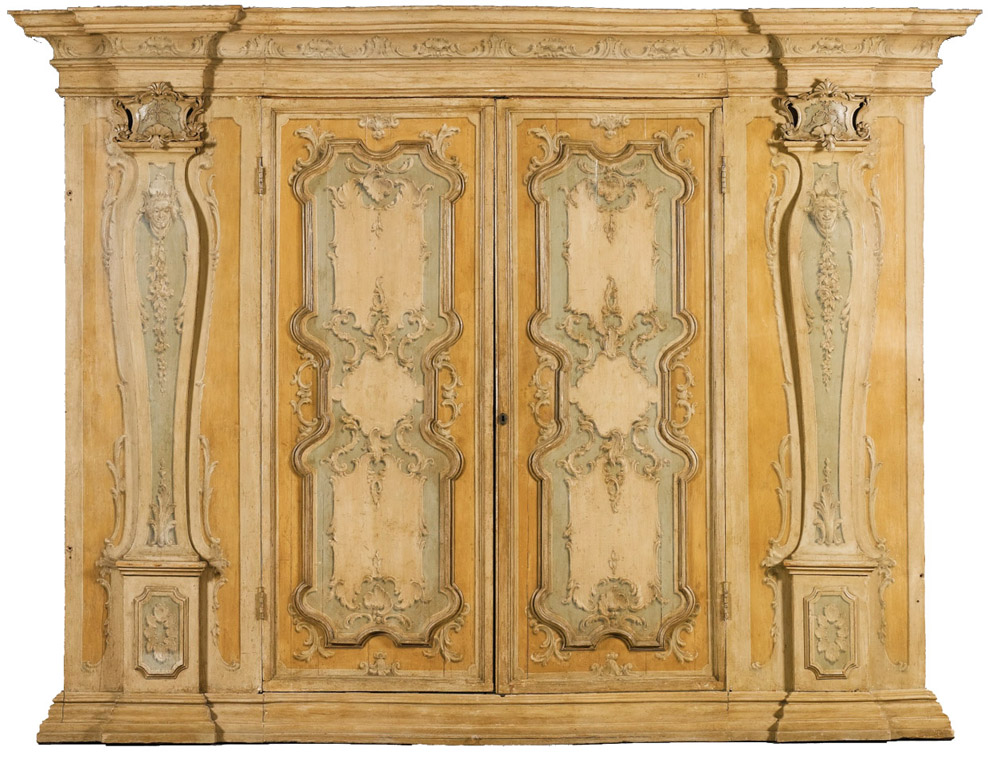 An Important and Striking 18th Century Venetian Carved Polychrome Armoire No. 4496