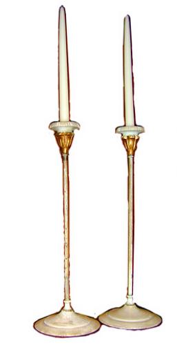 A Pair of 19th Century Italian Louis XV Polychrome and Gilt Candlesticks No. 1096