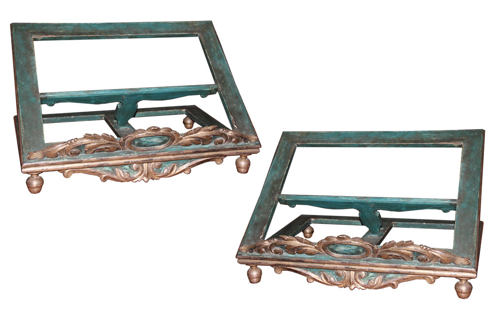 An Exquisite Pair of 19th Century Italian Silver-Gilt and Turquoise Polychrome Adjustable Bookstands No. 497