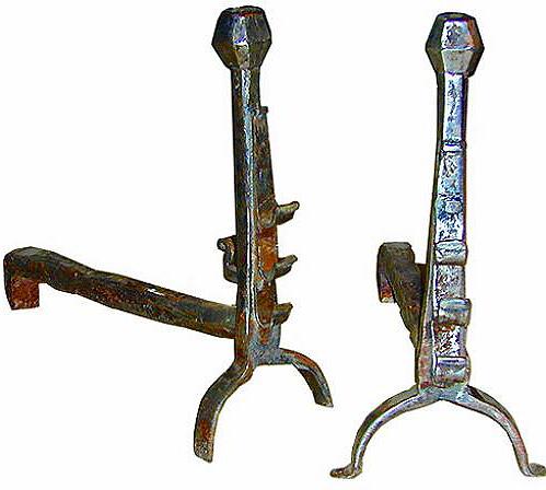 A Pair of 18th Century French Hand-Forged Wrought Iron Andirons No. 1983