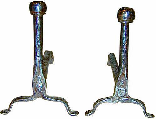 A Pair of 18th Century French Hand-Forged Wrought Iron Andirons No. 1981