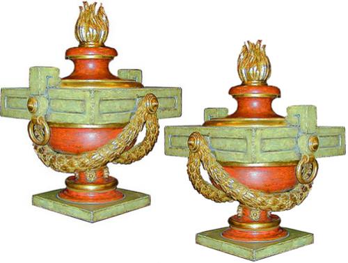 A Pair of Italian Neoclassical Polychrome and Parcel-Gilt Urns No. 1801