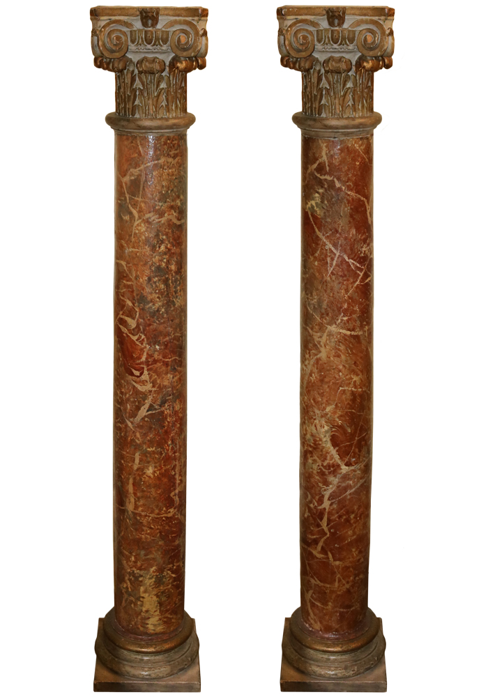 A Pair of 18th Century Italian Rouge Faux Marble and Gilt Columns No. 763