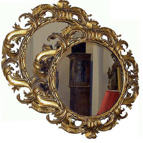 A Pair of 18th Century Italian Finely Carved Round Giltwood Mirrors No. 418