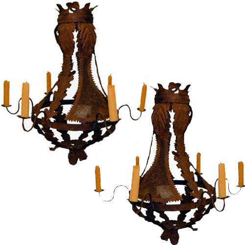 A Pair of Italian Baroque Six- Light Iron Chandeliers No. 1822