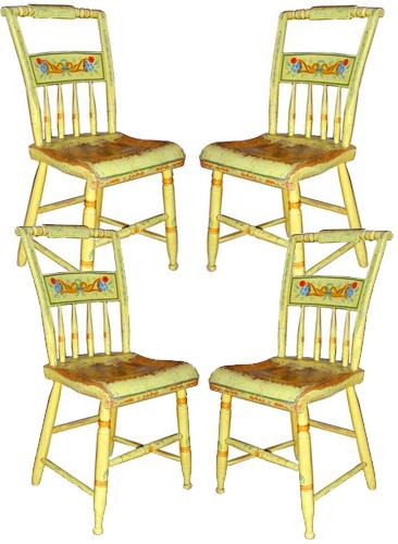 A Set of Four 19th Century American Hitchcock Polychrome Chairs No. 1987