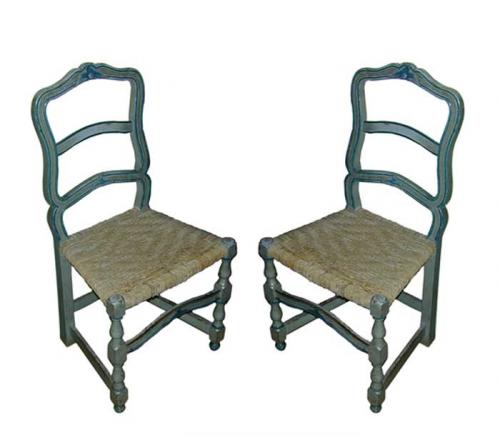 A Pair of 18th Century Blue Polychrome French Side Chairs No. 1765