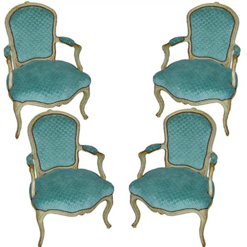 A Set of Four 18th Century Polychrome Louis XV Armchairs No. 1764