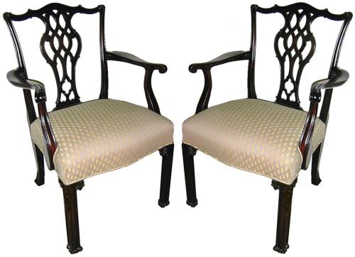 A Pair of 19th Century English Mahogany Chippendale Armchairs No. 695