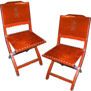 A Rare Pair of 19th Century Chinese Red Pigskin Folding Chairs No. 400