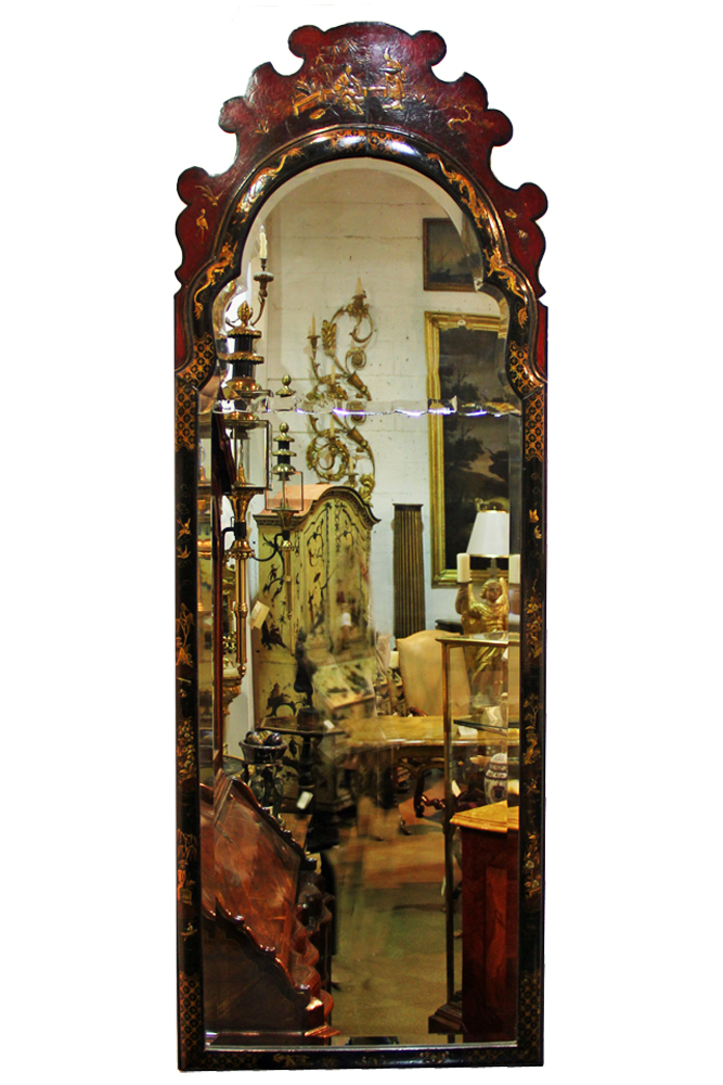 A Large 19th Century English Black Lacquer Chinoiserie Mirror No. 988