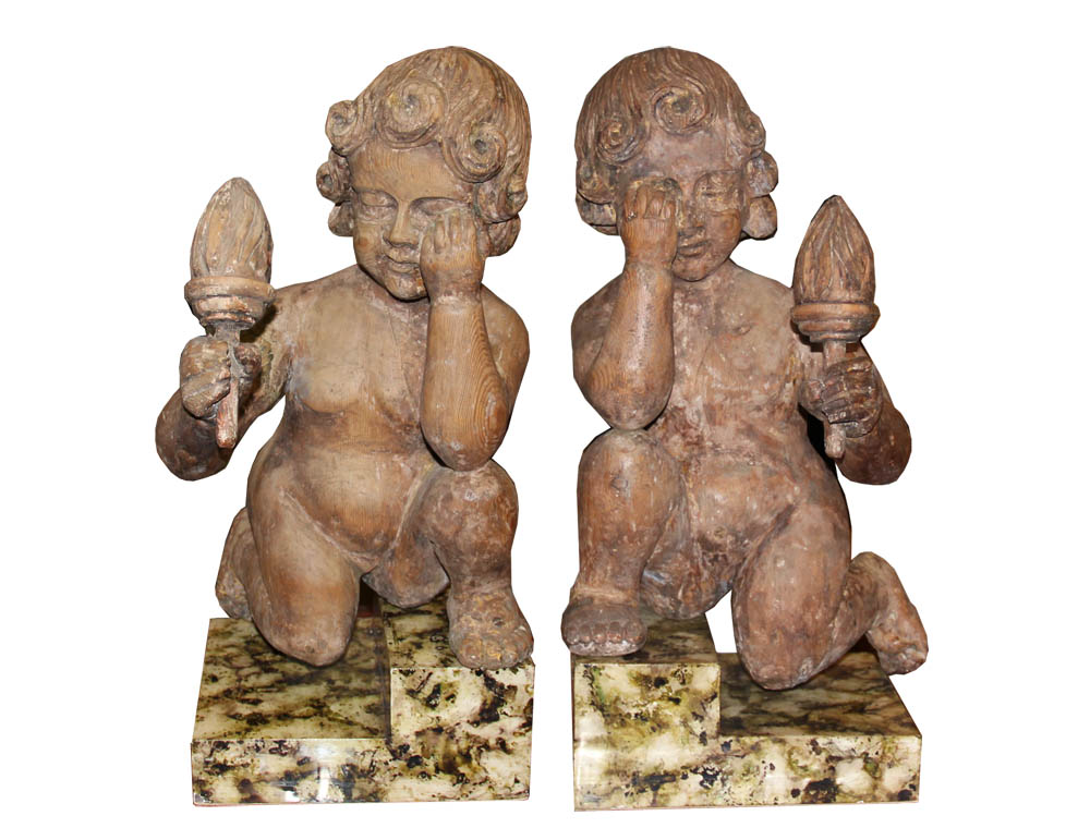 A Pair of 18th Century Italian Carved Polychrome Putti No. 4523