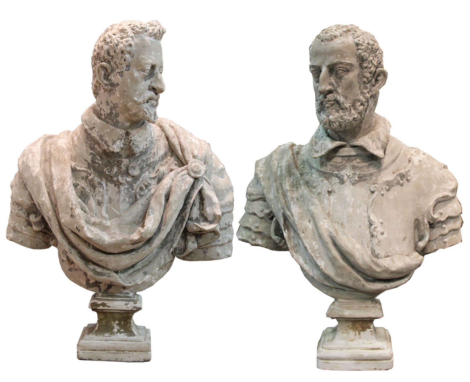 A Pair of Palazzo Scaled 19th Century Pietra di Vicentina Italian Busts No. 4524