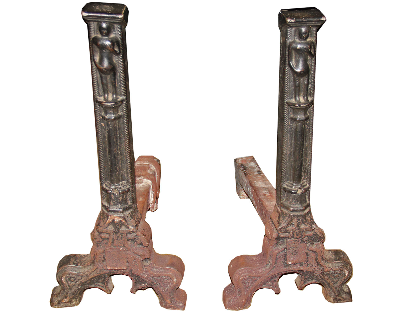 A Pair of 17th Century Flemish Gothic Wrought Iron Andirons No. 4527