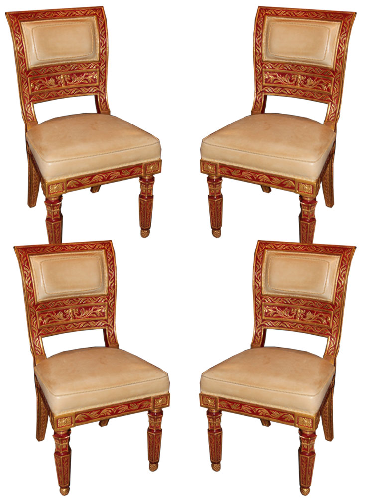 A Set of Four 18th Century Sicilian Polychrome and Parcel-Gilt Chairs No. 4545