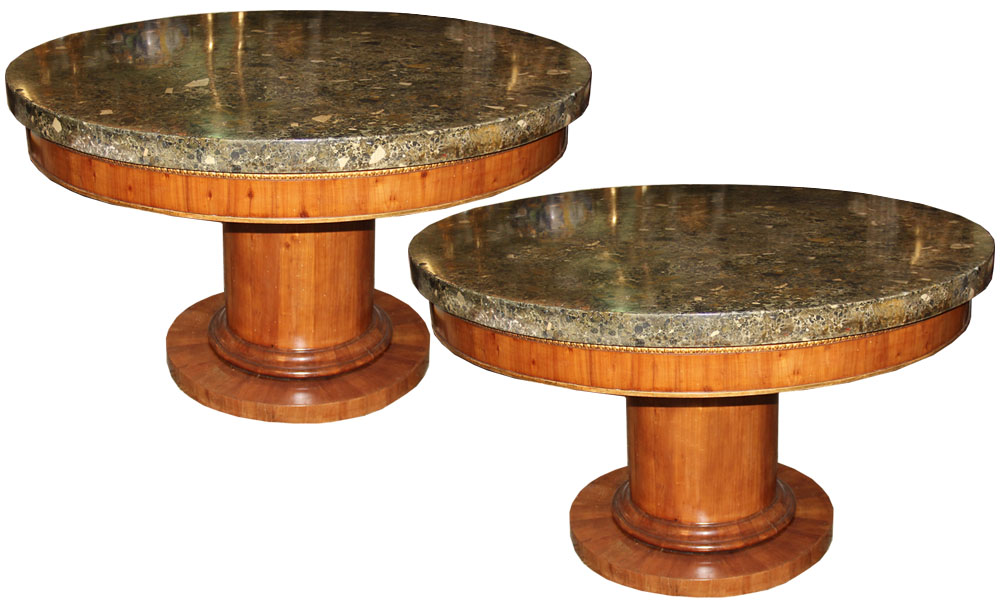 A Pair of 19th Century Italian Charles X Scagliola and Cherrywood Center Tables No. 4555