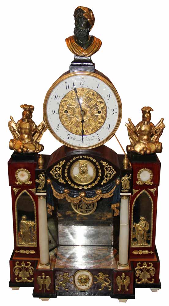 A 19th Century Hapsburg Monarchy Viennese Ormolu, Giltwood, Marble, Ebonized and Polychrome Palace Clock No. 4560
